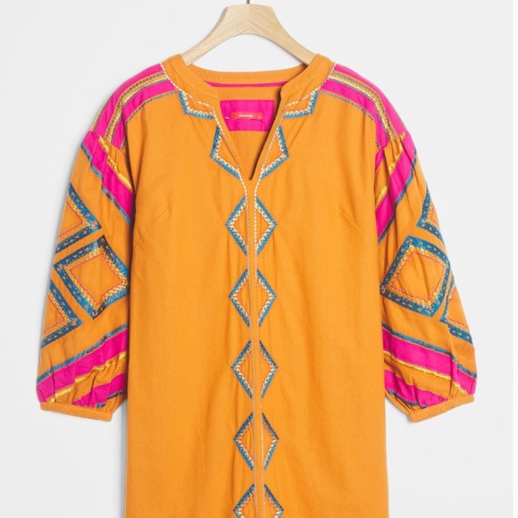 Anthropologie Stasiana Embroidered Tunic Boho Mini Long Sleeve Dress XL - Picture 5 of 12